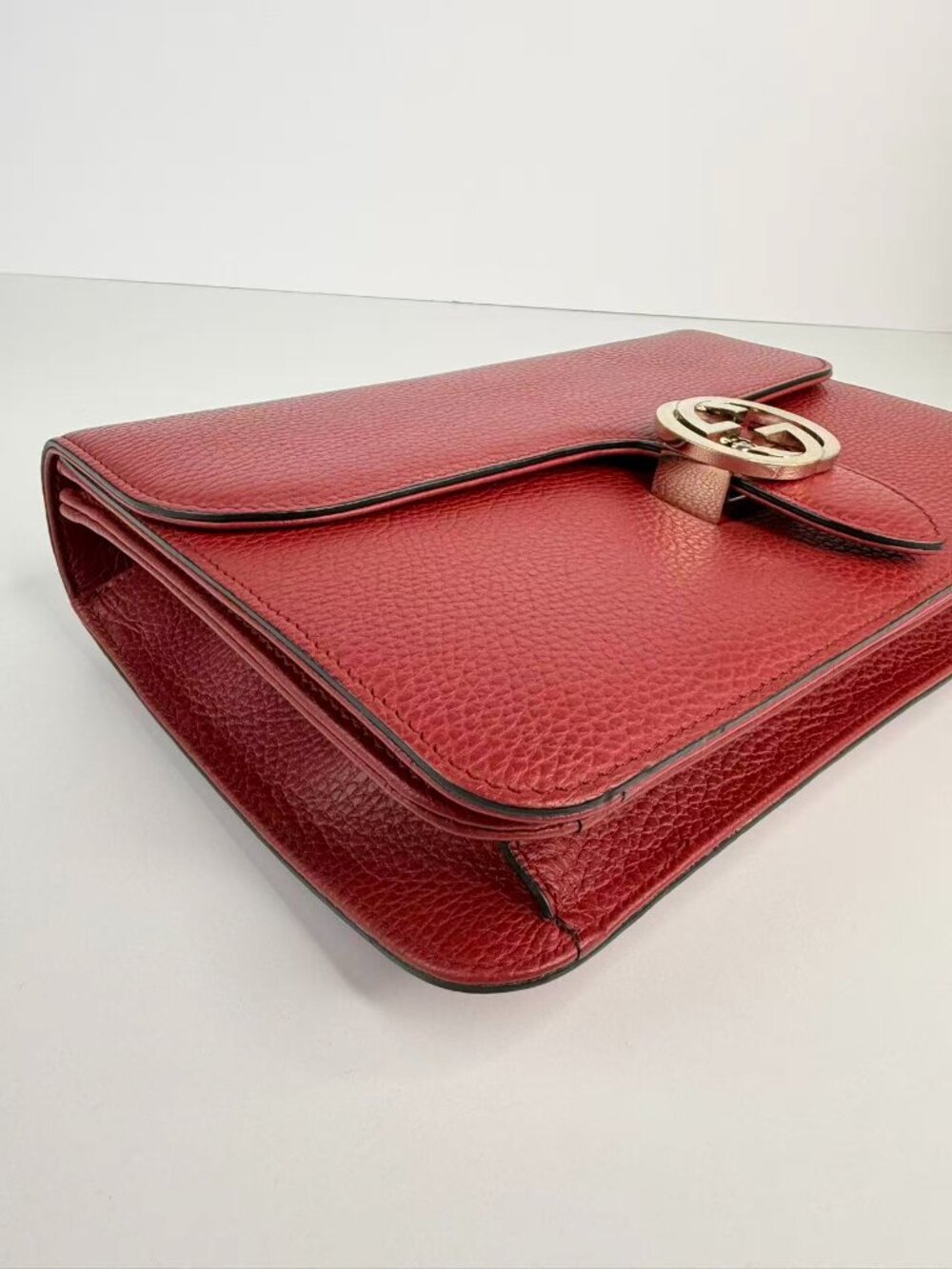 Gucci Interlocking G Leather Chain Red Shoulder Crossbody Bag - Picture 9 of 12